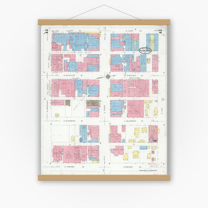 Old map wall art mockup — magnetic wood frame on white wall — Sanborn Fire Insurance Map from Kankakee, Kankakee County, Illinois (1930), Sheet #0002