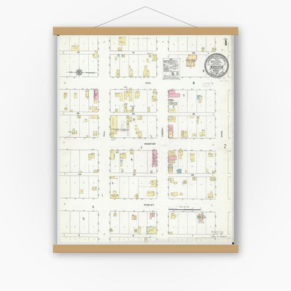 Old map wall art mockup — magnetic wood frame on white wall — Sanborn Fire Insurance Map from Kasota, Le Sueur County, Minnesota (1910) - Complete Map Set