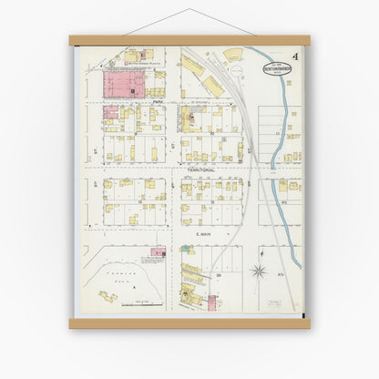 Old map wall art mockup — magnetic wood frame on white wall — Sanborn Fire Insurance Map from Benton Harbor, Berrien County, Michigan (1892), Sheet #0004