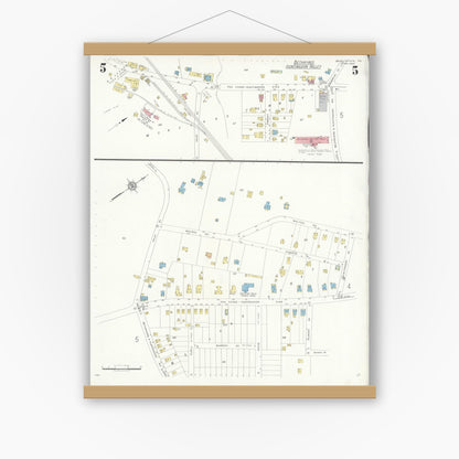 Old map wall art mockup — magnetic wood frame on white wall — Sanborn Fire Insurance Map from Bryn Athyn, Montgomery County, Pennsylvania (1933), Sheet #0005