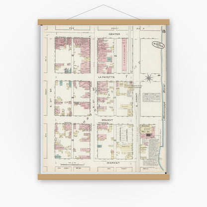 Old map wall art mockup — magnetic wood frame on white wall — Sanborn Fire Insurance Map from Winona, Winona County, Minnesota (1884), Sheet #0008