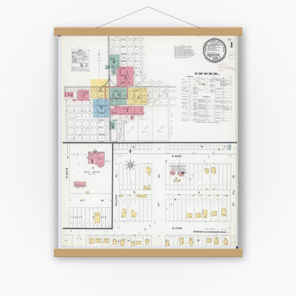 Old map wall art mockup — magnetic wood frame on white wall — Sanborn Fire Insurance Map from Hoopeston, Vermilion County, Illinois (1899), Sheet #0001