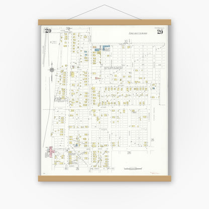 Old map wall art mockup — magnetic wood frame on white wall — Sanborn Fire Insurance Map from Centralia, Marion, Clinton, Jefferson, and Washington Counties, Illinois (1938), Sheet #0029