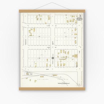 Old map wall art mockup — magnetic wood frame on white wall — Sanborn Fire Insurance Map from Tower, Saint Louis County, Minnesota (1921), Sheet #0003