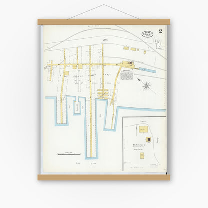 Old map wall art mockup — magnetic wood frame on white wall — Sanborn Fire Insurance Map from Boyne City, Charlevoix County, Michigan (1905), Sheet #0002