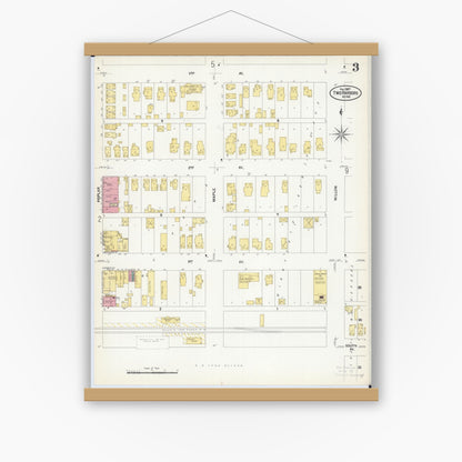 Old map wall art mockup — magnetic wood frame on white wall — Sanborn Fire Insurance Map from Two Harbors, Lake County, Minnesota (1907), Sheet #0003