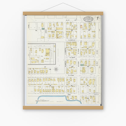 Old map wall art mockup — magnetic wood frame on white wall — Sanborn Fire Insurance Map from Ishpeming, Marquette County, Michigan (1892), Sheet #0007