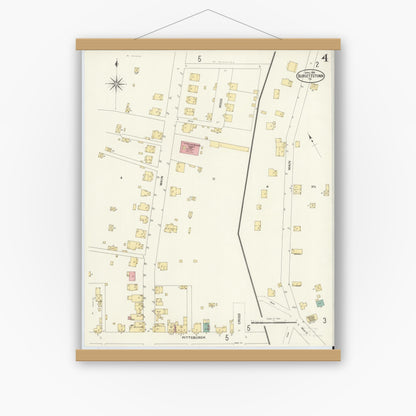 Old map wall art mockup — magnetic wood frame on white wall — Sanborn Fire Insurance Map from Burgettstown, Washington County, Pennsylvania (1908), Sheet #0004