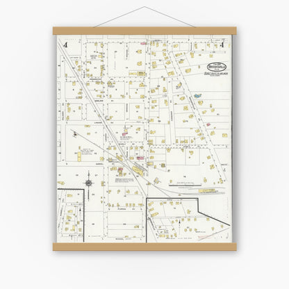 Old map wall art mockup — magnetic wood frame on white wall — Sanborn Fire Insurance Map from Brooksville, Hernando County, Florida (1924), Sheet #0004
