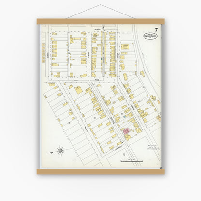 Old map wall art mockup — magnetic wood frame on white wall — Sanborn Fire Insurance Map from Mauch Chunk, Carbon County, Pennsylvania (1902), Sheet #0007