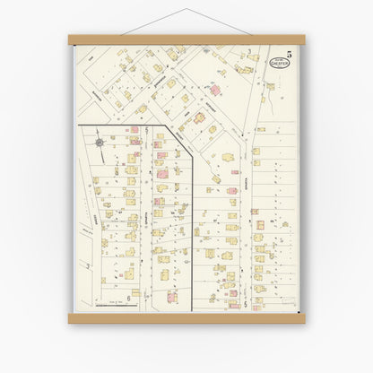 Old map wall art mockup — magnetic wood frame on white wall — Sanborn Fire Insurance Map from Chester, Randolph County, Illinois (1911), Sheet #0005