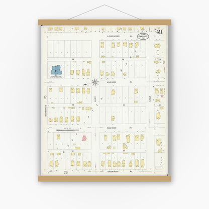 Old map wall art mockup — magnetic wood frame on white wall — Sanborn Fire Insurance Map from Kankakee, Kankakee County, Illinois (1907), Sheet #0021