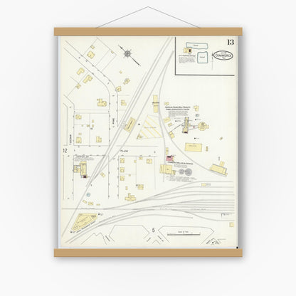 Old map wall art mockup — magnetic wood frame on white wall — Sanborn Fire Insurance Map from Commerce, Hunt County, Texas (1911), Sheet #0013