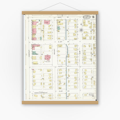 Old map wall art mockup — magnetic wood frame on white wall — Sanborn Fire Insurance Map from Atlantic, Cass County, Iowa (1893), Sheet #0005