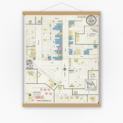 Old map wall art mockup — magnetic wood frame on white wall — Sanborn Fire Insurance Map from Liberal, Barton County, Missouri (1914), Sheet #0001