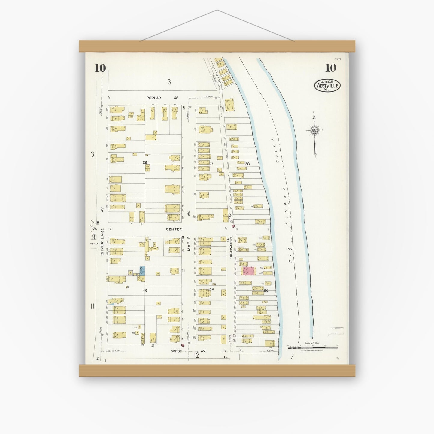 Old map wall art mockup — magnetic wood frame on white wall — Sanborn Fire Insurance Map from Westville, Gloucester County, New Jersey (1926), Sheet #0010