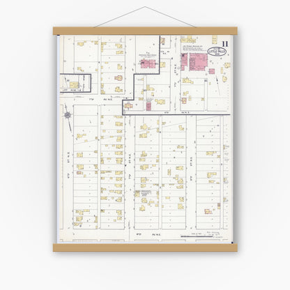 Old map wall art mockup — magnetic wood frame on white wall — Sanborn Fire Insurance Map from Little Falls, Morrison County, Minnesota (1915), Sheet #0011