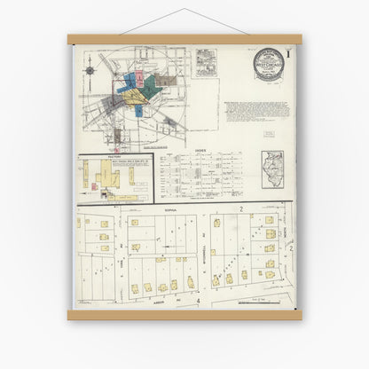Old map wall art mockup — magnetic wood frame on white wall — Sanborn Fire Insurance Map from West Chicago, Du Page County, Illinois (1923) - Complete Map Set