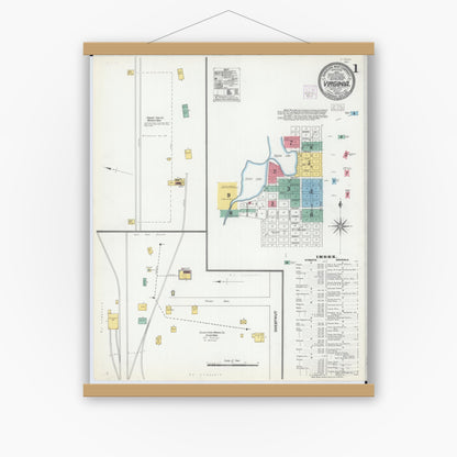 Old map wall art mockup — magnetic wood frame on white wall — Sanborn Fire Insurance Map from Virginia, Saint Louis County, Minnesota (1904) - Complete Map Set