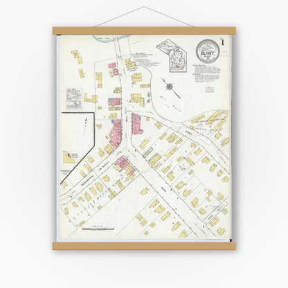 Old map wall art mockup — magnetic wood frame on white wall — Sanborn Fire Insurance Map from Olivet, Eaton County, Michigan (1918) - Complete Map Set
