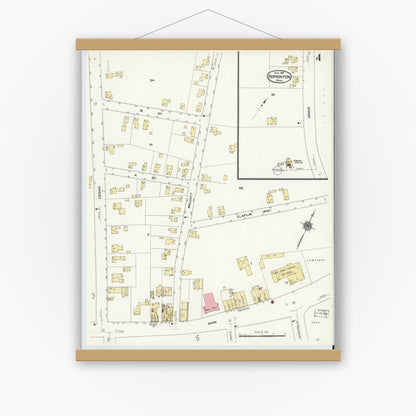 Old map wall art mockup — magnetic wood frame on white wall — Sanborn Fire Insurance Map from Hopkinton, Middlesex County, Massachusetts (1910), Sheet #0004