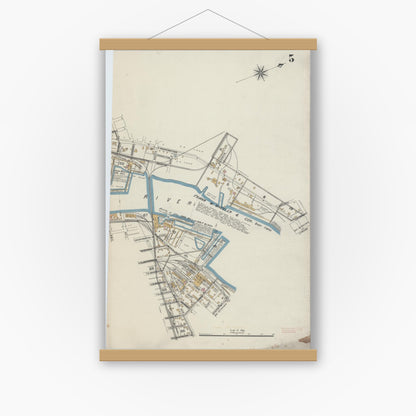 Old map wall art mockup — magnetic wood frame on white wall — Sanborn Fire Insurance Map from Bay City, Bay County, Michigan (1895), Sheet #0005