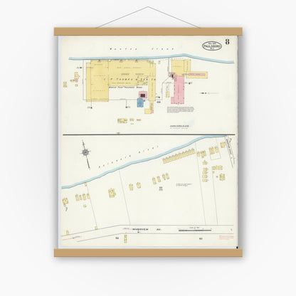 Old map wall art mockup — magnetic wood frame on white wall — Sanborn Fire Insurance Map from Paulsboro, Gloucester County, New Jersey (1915), Sheet #0008