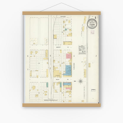 Old map wall art mockup — magnetic wood frame on white wall — Sanborn Fire Insurance Map from Flatonia, Fayette County, Texas (1906) - Complete Map Set