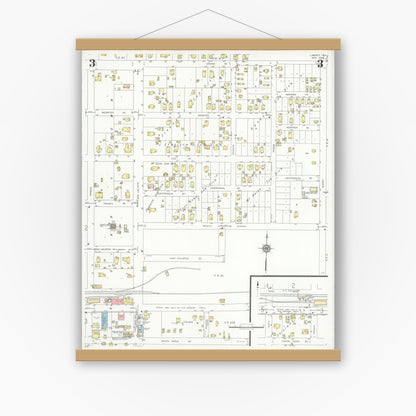 Old map wall art mockup — magnetic wood frame on white wall — Sanborn Fire Insurance Map from Liberty, Liberty County, Texas (1938), Sheet #0003