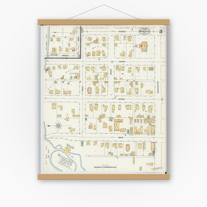 Old map wall art mockup — magnetic wood frame on white wall — Sanborn Fire Insurance Map from Nashville, Barry County, Michigan (1900), Sheet #0003