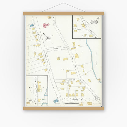 Old map wall art mockup — magnetic wood frame on white wall — Sanborn Fire Insurance Map from Edgewater, Bergen County, New Jersey (1908), Sheet #0004