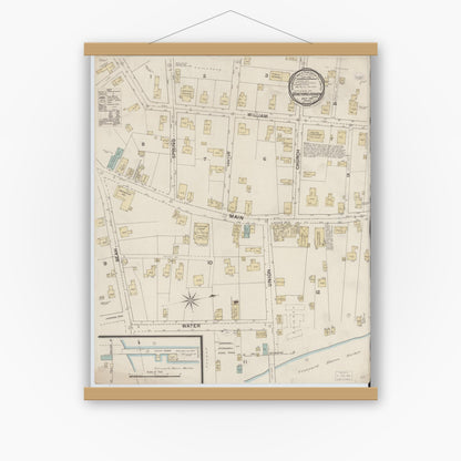 Old map wall art mockup — magnetic wood frame on white wall — Sanborn Fire Insurance Map from Vineyard Haven, Dukes County, Massachusetts (1887), Sheet #0001