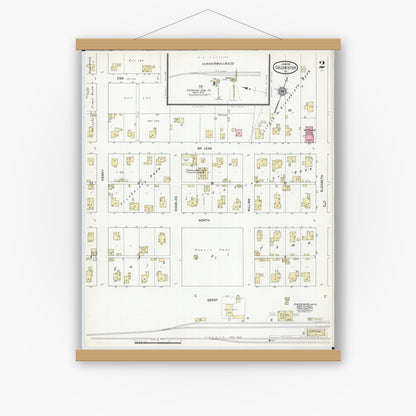 Old map wall art mockup — magnetic wood frame on white wall — Sanborn Fire Insurance Map from Colchester, Mcdonough County, Illinois (1912), Sheet #0002