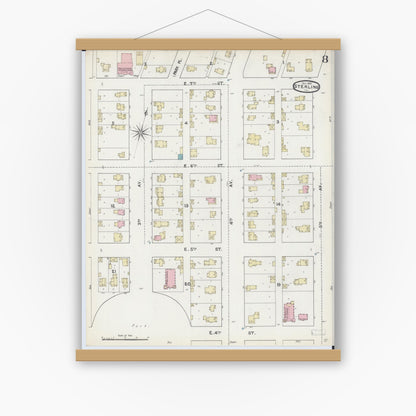 Old map wall art mockup — magnetic wood frame on white wall — Sanborn Fire Insurance Map from Sterling, Whiteside County, Illinois (1891), Sheet #0008