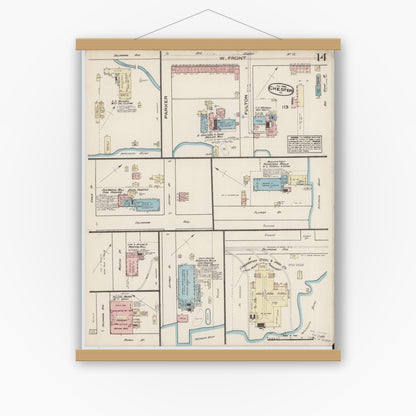 Old map wall art mockup — magnetic wood frame on white wall — Sanborn Fire Insurance Map from Chester, Delaware County, Pennsylvania (1885), Sheet #0014
