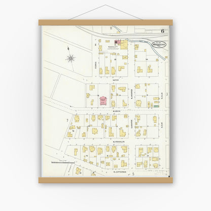 Old map wall art mockup — magnetic wood frame on white wall — Sanborn Fire Insurance Map from Waxahachie, Ellis County, Texas (1904), Sheet #0006