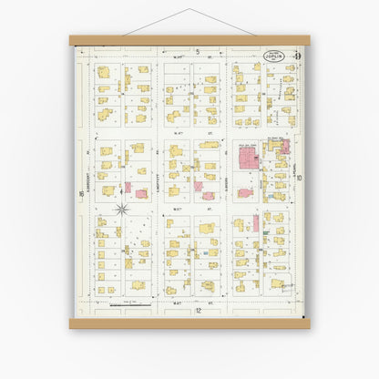 Old map wall art mockup — magnetic wood frame on white wall — Sanborn Fire Insurance Map from Joplin, Jasper County, Missouri (1900), Sheet #0009