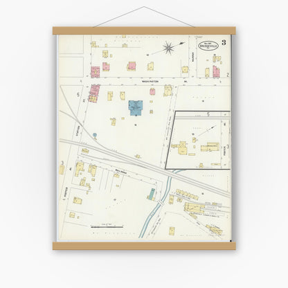 Old map wall art mockup — magnetic wood frame on white wall — Sanborn Fire Insurance Map from Bridgeville, Allegheny County, Pennsylvania (1907), Sheet #0003