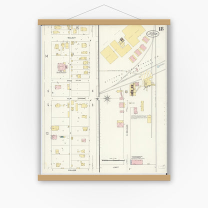 Old map wall art mockup — magnetic wood frame on white wall — Sanborn Fire Insurance Map from Lincoln, Logan County, Illinois (1909), Sheet #0018
