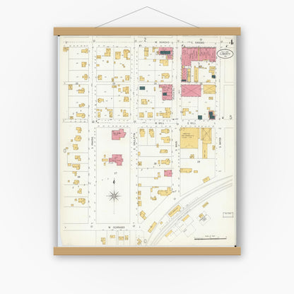 Old map wall art mockup — magnetic wood frame on white wall — Sanborn Fire Insurance Map from Liberty, Clay County, Missouri (1906), Sheet #0004