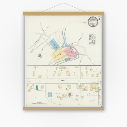 Old map wall art mockup — magnetic wood frame on white wall — Sanborn Fire Insurance Map from Theresa, Jefferson County, New York (1891), Sheet #0001