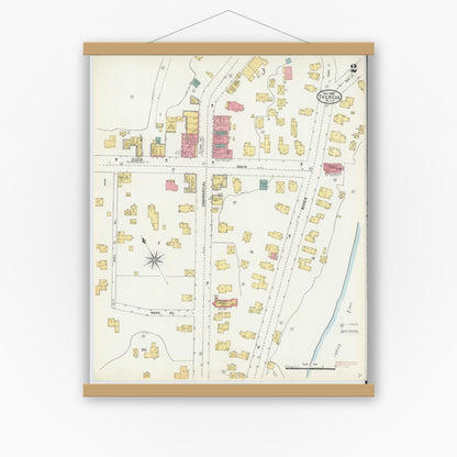 Old map wall art mockup — magnetic wood frame on white wall — Sanborn Fire Insurance Map from Theresa, Jefferson County, New York (1905), Sheet #0002