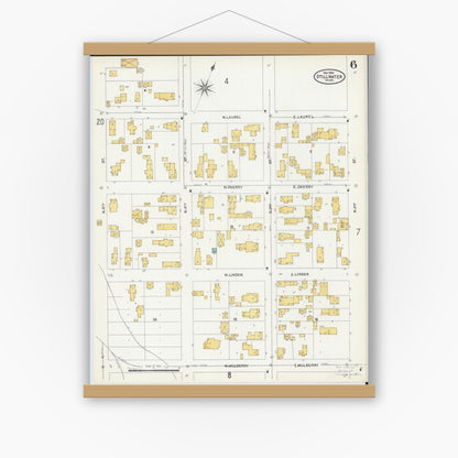 Old map wall art mockup — magnetic wood frame on white wall — Sanborn Fire Insurance Map from Stillwater, Washington County, Minnesota (1904), Sheet #0006