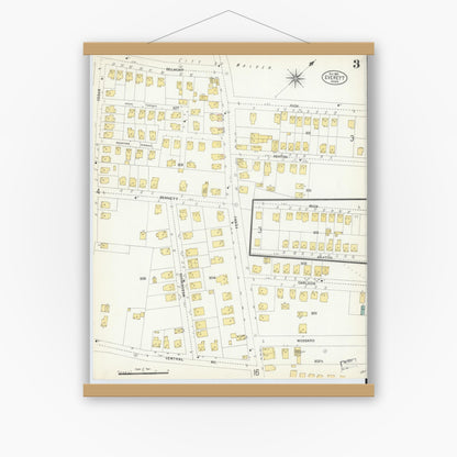 Old map wall art mockup — magnetic wood frame on white wall — Sanborn Fire Insurance Map from Everett, Middlesex County, Massachusetts (1903), Sheet #0003