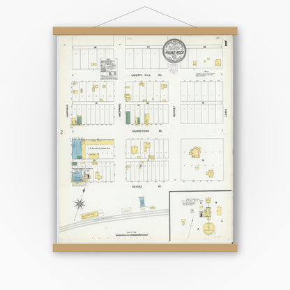 Old map wall art mockup — magnetic wood frame on white wall — Sanborn Fire Insurance Map from Round Rock, Williamson County, Texas (1902), Sheet #0001