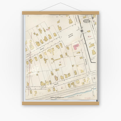 Old map wall art mockup — magnetic wood frame on white wall — Sanborn Fire Insurance Map from Addison, Steuben County, New York (1945), Sheet #0008
