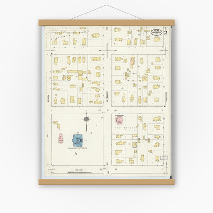 Old map wall art mockup — magnetic wood frame on white wall — Sanborn Fire Insurance Map from Antigo, Langlade County, Wisconsin (1909), Sheet #0002
