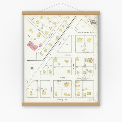 Old map wall art mockup — magnetic wood frame on white wall — Sanborn Fire Insurance Map from Terrell, Kaufman County, Texas (1921), Sheet #0006