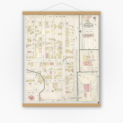 Old map wall art mockup — magnetic wood frame on white wall — Sanborn Fire Insurance Map from Turners Falls, Franklin County, Massachusetts (1940), Sheet #0008