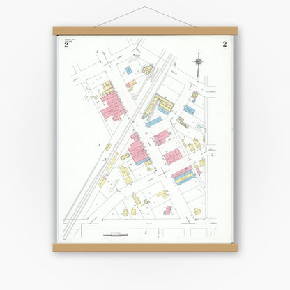 Old map wall art mockup — magnetic wood frame on white wall — Sanborn Fire Insurance Map from Weston, Wood County, Ohio (1948), Sheet #0002